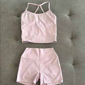 Light Pink Strappy Crop Tank and High-Waist Bike Shorts Set